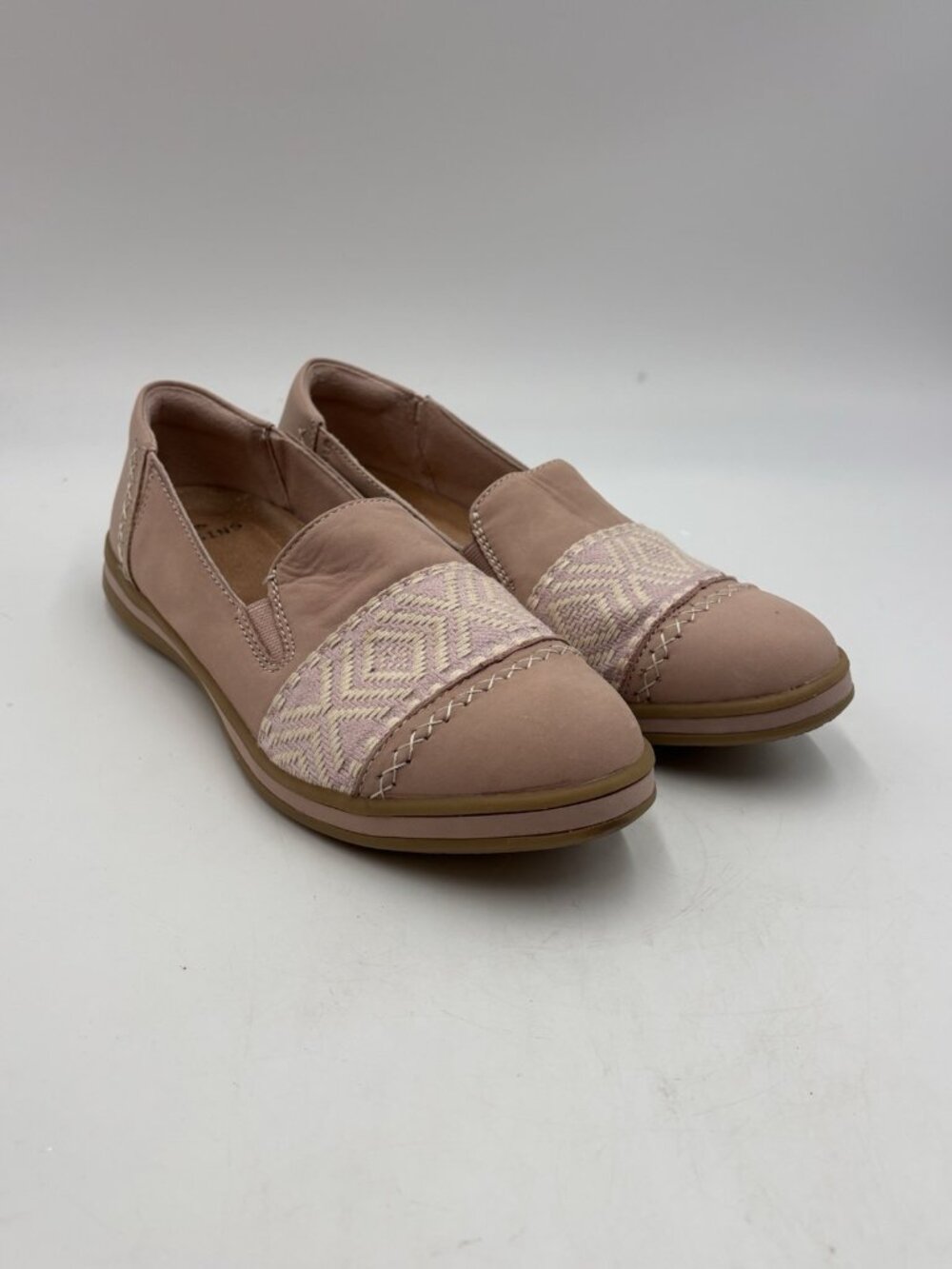 Earth Origins Bailey Shoes Womens 9W Dusty Pink Slip Ons Embroidered Nubuck